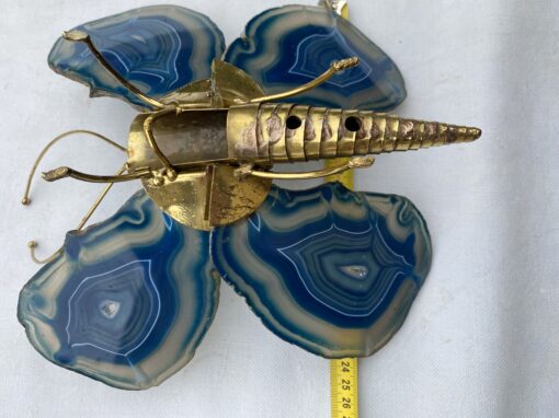 1970' Butterfly Wall Lamp in Bronze or Brass, Duval Brasseur Or Isabelle Faure, 1 Bulb, Blue Agate Wings: 28 X H 26 cm - Image 10