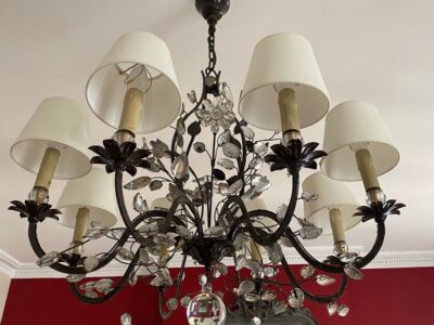 1970' Maison Baguès Foliage And Flowers Chandelier 8 Arms Ø 80 cm H 65 cm