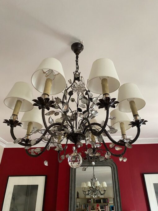 1970' Maison Baguès Foliage And Flowers Chandelier 8 Arms Ø 80 cm H 65 cm