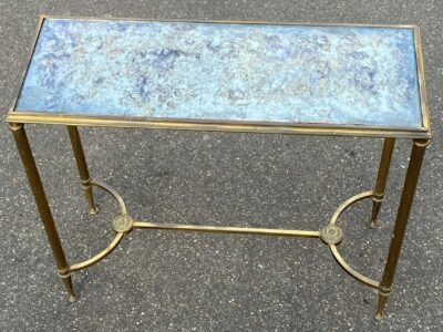 1950/70 Console Ou Bout De Canapé Bronze Doré Maison Jansen Ou Maison Charles Ou Maison Bagués Plateau Miroir Oxydé Vieilli  Avec Entretoise 65 cm X 25 X H 56 cm