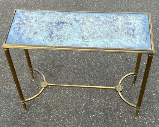 1950/70 Console Ou Bout De Canapé Bronze Doré Maison Jansen Ou Maison Charles Ou Maison Bagués Plateau Miroir Oxydé Vieilli  Avec Entretoise 65 cm X 25 X H 56 cm