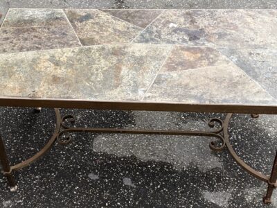 1950/70 Wrought Iron Coffee Table With Correze Slate Top Spacer 90.5 X 45.5 X H 45 cm