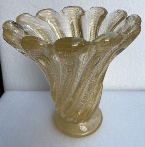 1970′  Vases  Similaires Torsadés Cristal Murano Avec Paillons D’ Or  Murano  H 26 et 24,5 cm – Image 13