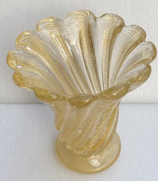 1970′  Vases  Similaires Torsadés Cristal Murano Avec Paillons D’ Or  Murano  H 26 et 24,5 cm – Image 11