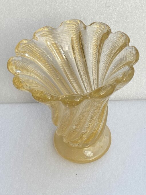 1970′  Vases  Similaires Torsadés Cristal Murano Avec Paillons D’ Or  Murano  H 26 et 24,5 cm – Image 10