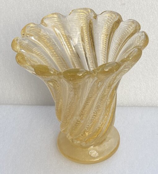 1970′  Vases  Similaires Torsadés Cristal Murano Avec Paillons D’ Or  Murano  H 26 et 24,5 cm – Image 9