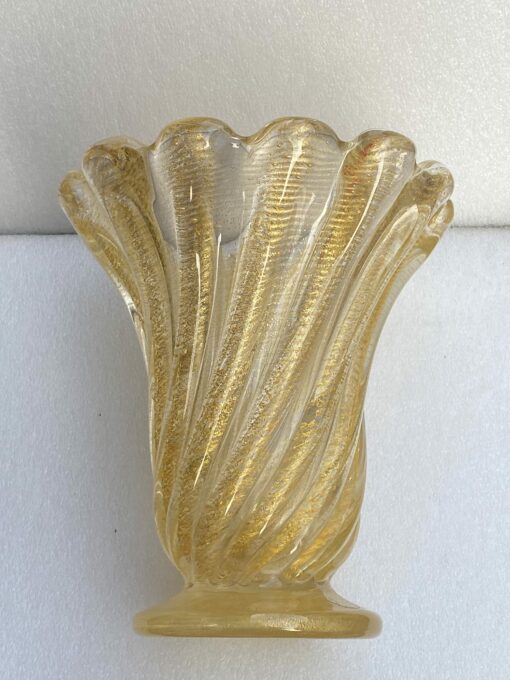 1970′  Vases  Similaires Torsadés Cristal Murano Avec Paillons D’ Or  Murano  H 26 et 24,5 cm – Image 8