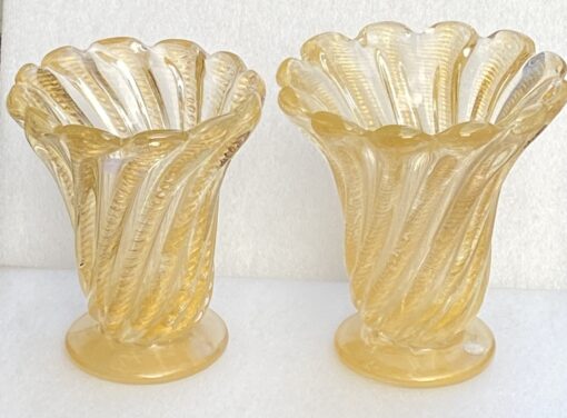 1970′  Vases  Similaires Torsadés Cristal Murano Avec Paillons D’ Or  Murano  H 26 et 24,5 cm – Image 7