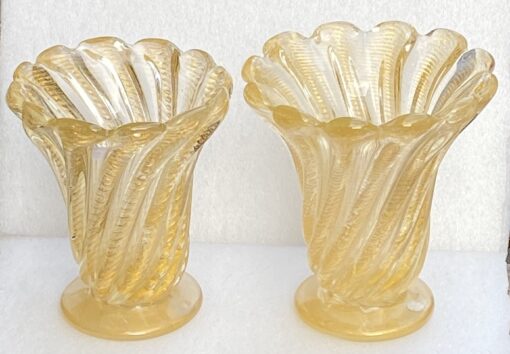 1970′  Vases  Similaires Torsadés Cristal Murano Avec Paillons D’ Or  Murano  H 26 et 24,5 cm – Image 5