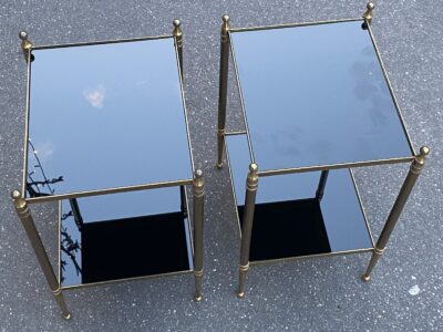 1970′ Pair of Sofa Ends In Gilt Bronze Maison Jansen Black Mirror Trays 32 X 27 cm