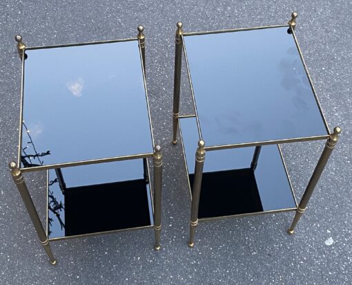 1970′ Pair of Sofa Ends In Gilt Bronze Maison Jansen Black Mirror Trays 32 X 27 cm