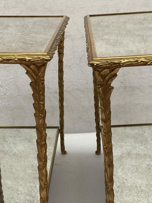 1970′ Pair Of Sofa Ends Maison Charles, Jansen Or Baguès Palm Tree Decor In Gilt Bronze With Aged Mirror Trays 71 X 32 X H 54 cm - Image 6