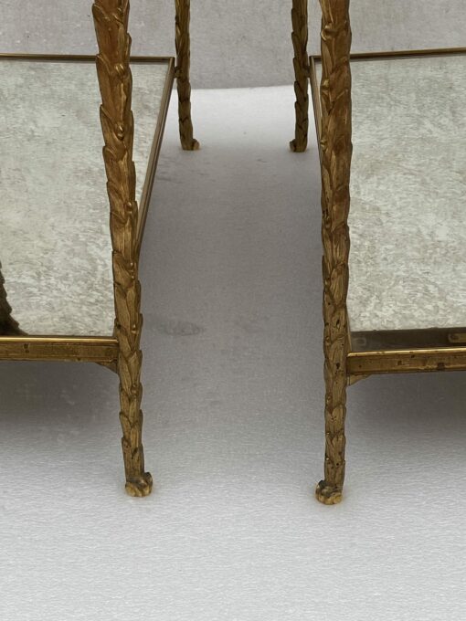 1970′ Pair Of Sofa Ends Maison Charles, Jansen Or Baguès Palm Tree Decor In Gilt Bronze With Aged Mirror Trays 71 X 32 X H 54 cm - Image 7