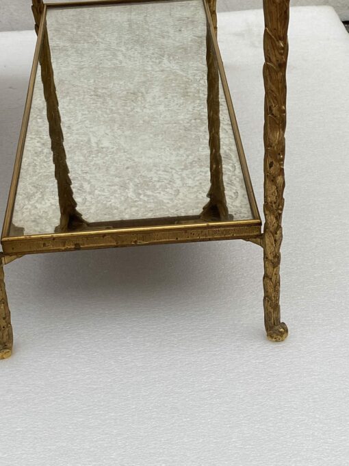 1970′ Pair Of Sofa Ends Maison Charles, Jansen Or Baguès Palm Tree Decor In Gilt Bronze With Aged Mirror Trays 71 X 32 X H 54 cm - Image 8