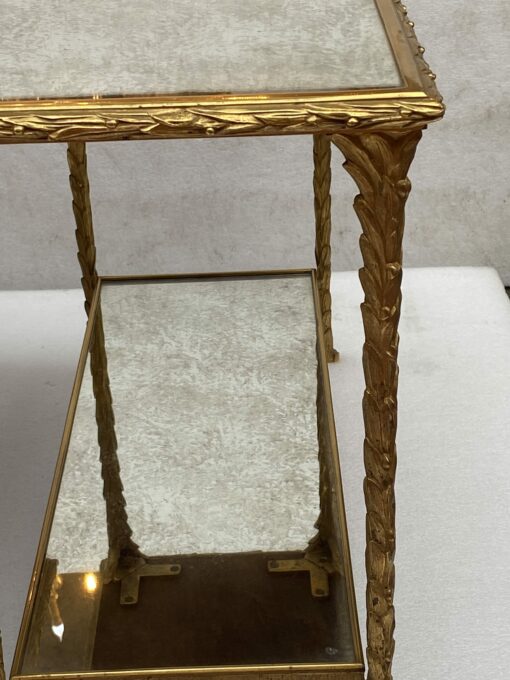 1970′ Pair Of Sofa Ends Maison Charles, Jansen Or Baguès Palm Tree Decor In Gilt Bronze With Aged Mirror Trays 71 X 32 X H 54 cm - Image 9