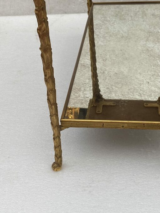 1970′ Pair Of Sofa Ends Maison Charles, Jansen Or Baguès Palm Tree Decor In Gilt Bronze With Aged Mirror Trays 71 X 32 X H 54 cm - Image 10