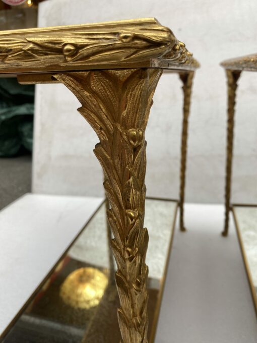 1970′ Pair Of Sofa Ends Maison Charles, Jansen Or Baguès Palm Tree Decor In Gilt Bronze With Aged Mirror Trays 71 X 32 X H 54 cm - Image 15