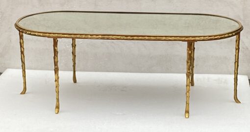 1970′ Maison Charles Oval Coffe Table, Jansen Or Baguès Palm Tree Decor in Gilt Bronze with Aged Mirror Tops 112 X 48 X H 40 CM - Image 17
