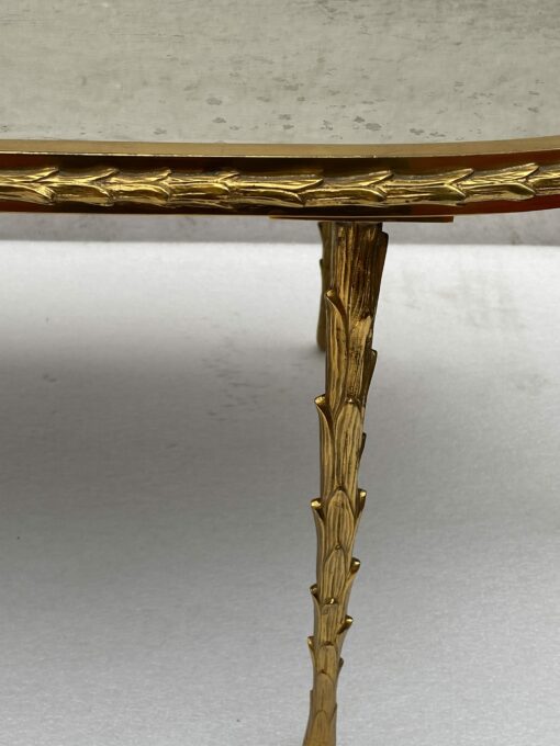 1970′ Maison Charles Oval Coffe Table, Jansen Or Baguès Palm Tree Decor in Gilt Bronze with Aged Mirror Tops 112 X 48 X H 40 CM - Image 5