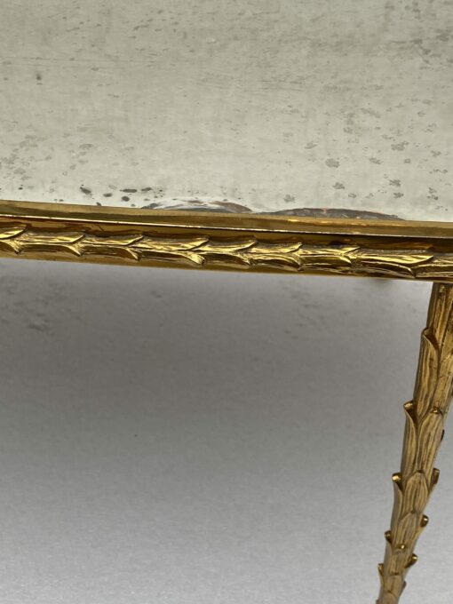 1970′ Maison Charles Oval Coffe Table, Jansen Or Baguès Palm Tree Decor in Gilt Bronze with Aged Mirror Tops 112 X 48 X H 40 CM - Image 6