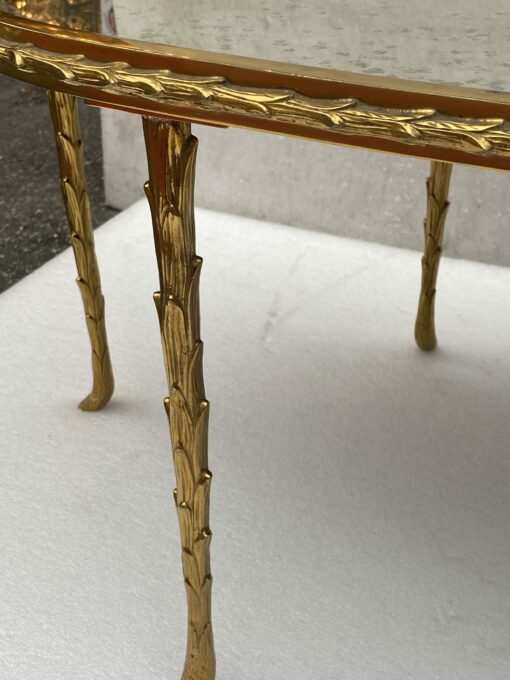 1970′ Maison Charles Oval Coffe Table, Jansen Or Baguès Palm Tree Decor in Gilt Bronze with Aged Mirror Tops 112 X 48 X H 40 CM - Image 7