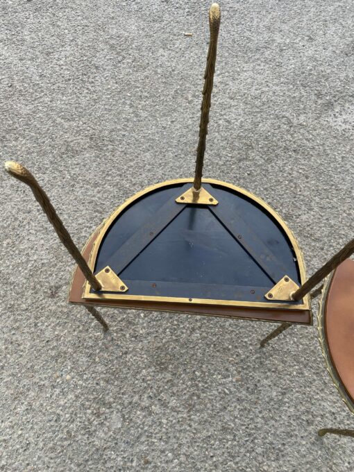 1970′ Table Tripartite Maison Charles Décor Palmier en Bronze Doré avec Plateaux Laqués 122 X 52 X H 42 cm – Image 16