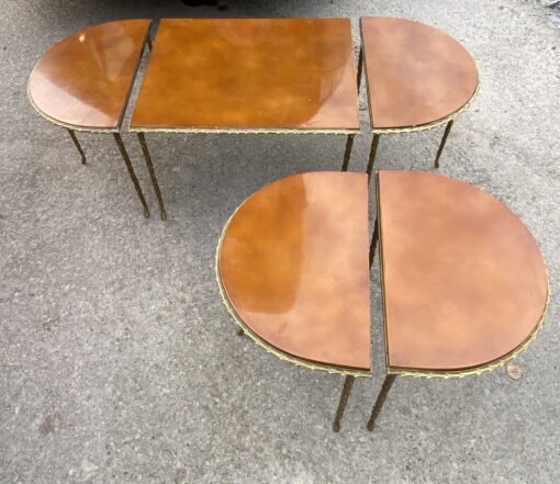 1970′ Tripartite Table Maison Charles Palm Tree Decor In Gilt Bronze With Lacquered Tops 122 X 52 X H 42 cm