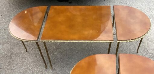 1970′ Table Tripartite Maison Charles Décor Palmier en Bronze Doré avec Plateaux Laqués 122 X 52 X H 42 cm