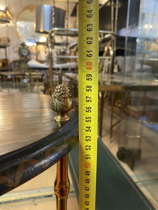 1970′ Pair Of Pedestal Tables Or Similar Maison Baguès Style Bamboo Decor In Gilt Bronze With Chinese Lacquer Trays (HOLD) - Image 2