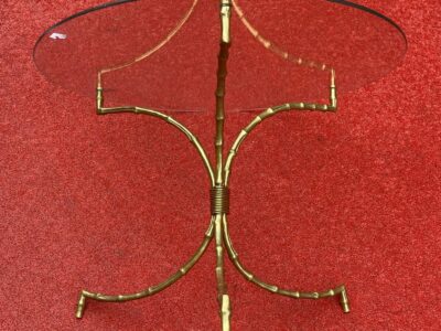 1970′ Table Guéridon Bambou Maison Baguès en Bronze Avec Plateau en Verre Ø 60 H 45 cm