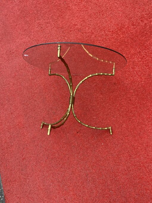 1970′ Maison Baguès Bamboo Pedestal Table in Bronze With Glass Top Ø 60 H 45 cm - Image 3