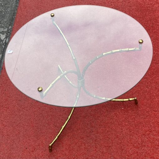 1970′ Maison Baguès Bamboo Pedestal Table in Bronze With Glass Top Ø 60 H 45 cm - Image 2