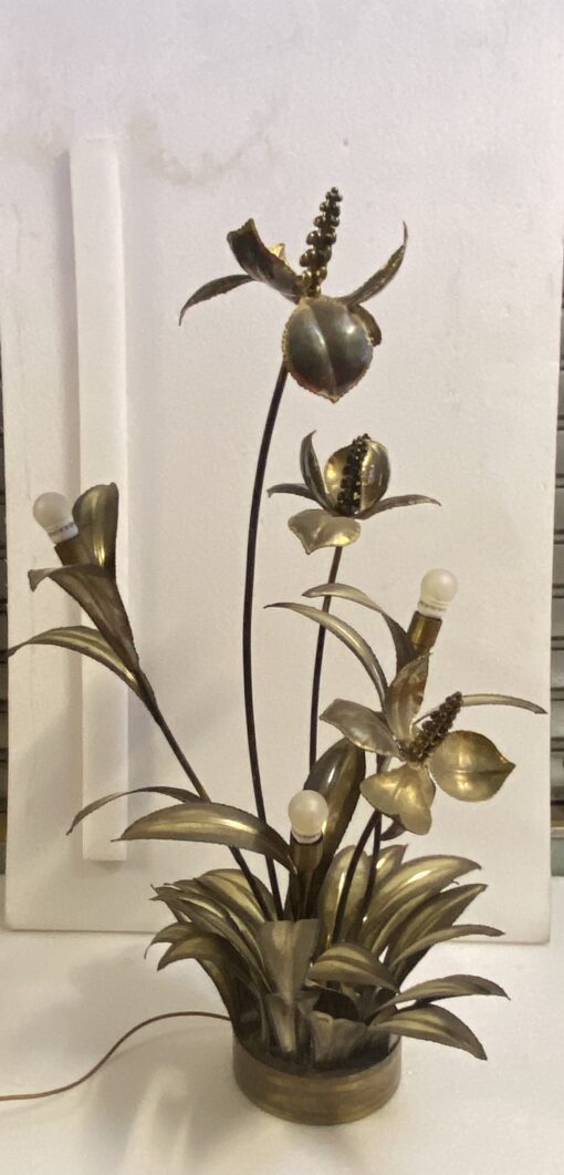 1970′ Plante Éclairante en Laiton Maison Jansen 3 Têtes H 113 cm X 80 cm Ø – Image 16