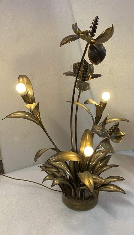 1970′ Plante Éclairante en Laiton Maison Jansen 3 Têtes H 113 cm X 80 cm Ø