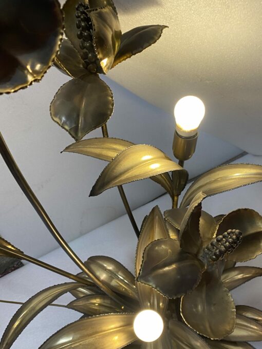 1970′ Plante Éclairante en Laiton Maison Jansen 3 Têtes H 113 cm X 80 cm Ø – Image 9