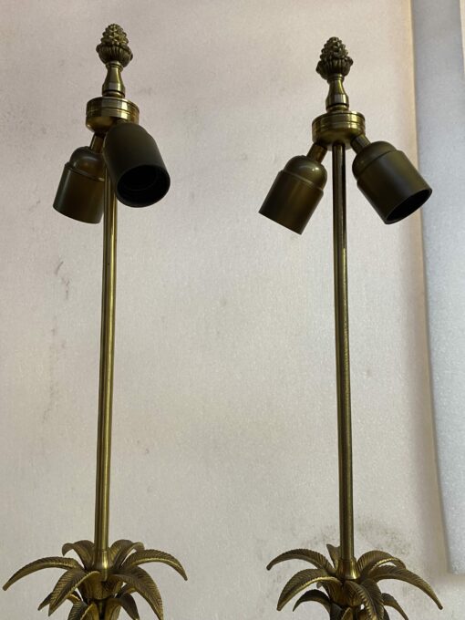 1970′ Pair Of Maison Charles Style Bronze Lamps With Amber Colored Bakelite Egg - Image 5