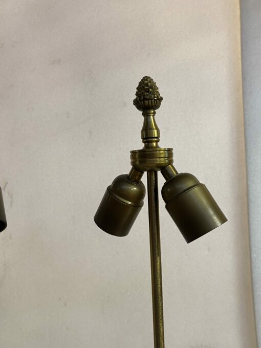 1970′ Pair Of Maison Charles Style Bronze Lamps With Amber Colored Bakelite Egg - Image 4