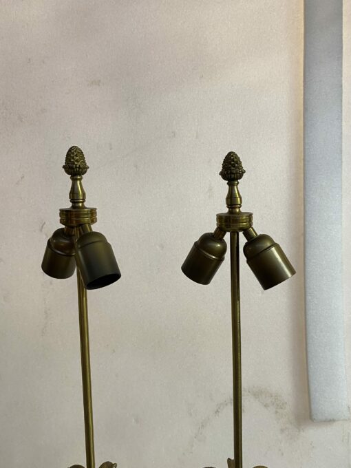 1970′ Pair Of Maison Charles Style Bronze Lamps With Amber Colored Bakelite Egg - Image 2