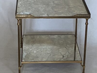 1950/70′ End Of Sofa With Gallery Maison Baguès Brass and Bronze Aged Oxidized Mirror Trays and Flower 50 X 50 X H 50 cm