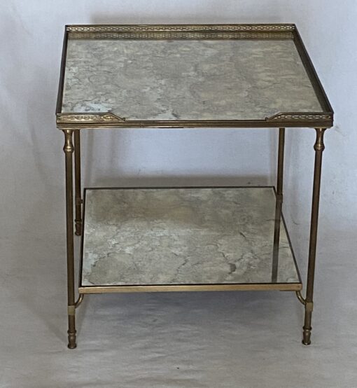 1950/70′ End Of Sofa With Gallery Maison Baguès Brass and Bronze Aged Oxidized Mirror Trays and Flower 50 X 50 X H 50 cm