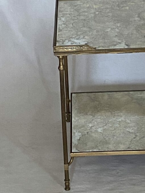 1950/70′ End Of Sofa With Gallery Maison Baguès Brass and Bronze Aged Oxidized Mirror Trays and Flower 50 X 50 X H 50 cm - Image 11