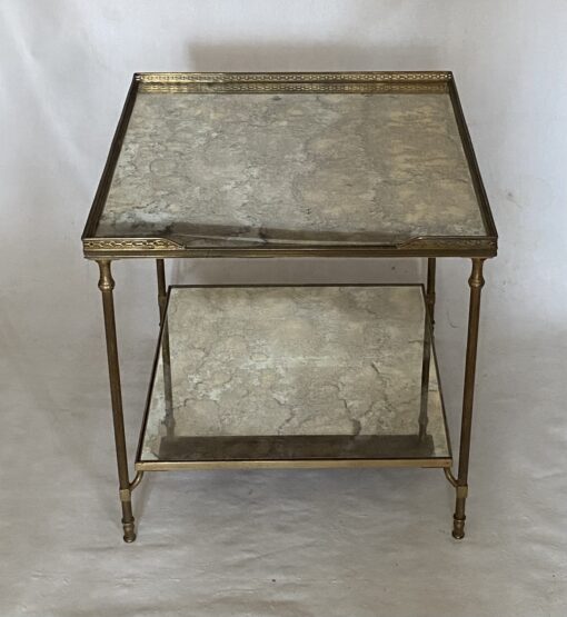 1950/70′ End Of Sofa With Gallery Maison Baguès Brass and Bronze Aged Oxidized Mirror Trays and Flower 50 X 50 X H 50 cm - Image 10