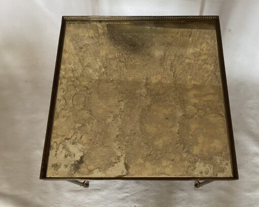 1950/70′ End Of Sofa With Gallery Maison Baguès Brass and Bronze Aged Oxidized Mirror Trays and Flower 50 X 50 X H 50 cm - Image 9