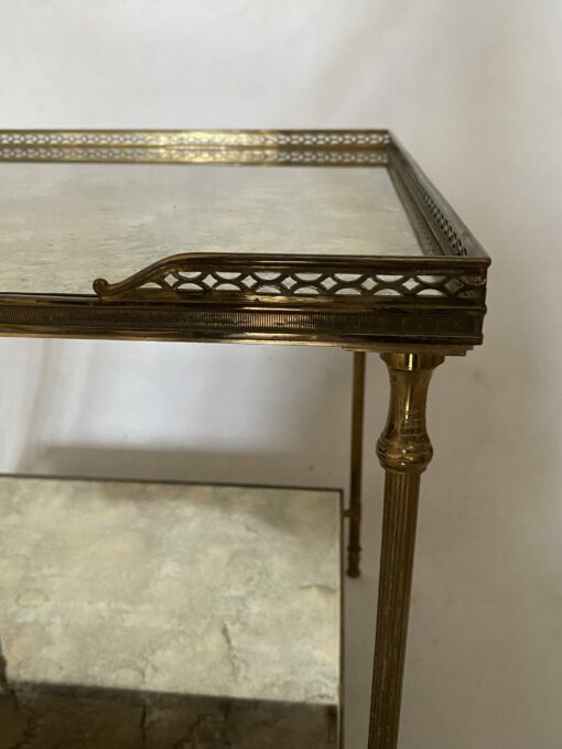 1950/70′ End Of Sofa With Gallery Maison Baguès Brass and Bronze Aged Oxidized Mirror Trays and Flower 50 X 50 X H 50 cm - Image 8
