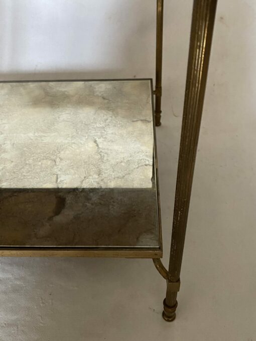 1950/70′ End Of Sofa With Gallery Maison Baguès Brass and Bronze Aged Oxidized Mirror Trays and Flower 50 X 50 X H 50 cm - Image 7