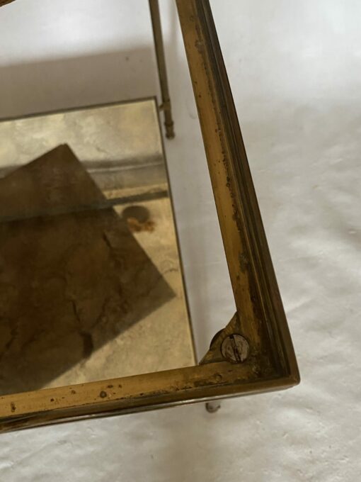 1950/70′ End Of Sofa With Gallery Maison Baguès Brass and Bronze Aged Oxidized Mirror Trays and Flower 50 X 50 X H 50 cm - Image 5