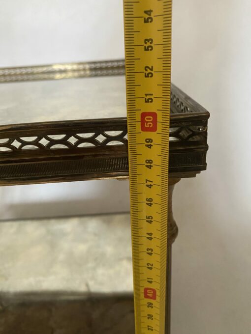 1950/70′ End Of Sofa With Gallery Maison Baguès Brass and Bronze Aged Oxidized Mirror Trays and Flower 50 X 50 X H 50 cm - Image 2