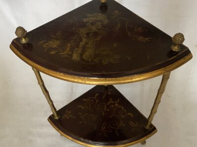 1970′ Maison Baguès Style Corner Bamboo Decor in Gilt Bronze With Chinese Lacquer Trays 29 X 29 X H 52 cm