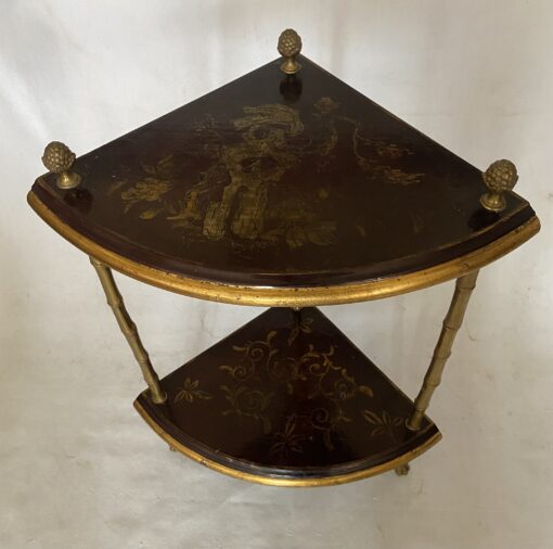 1970′ Maison Baguès Style Corner Bamboo Decor in Gilt Bronze With Chinese Lacquer Trays 29 X 29 X H 52 cm