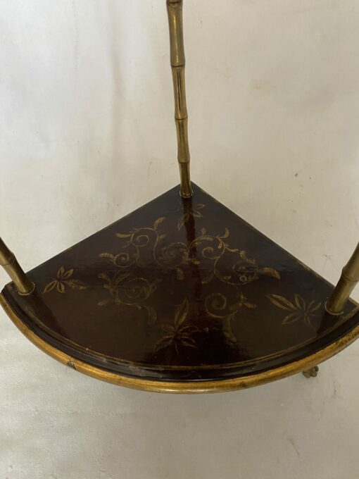 1970′ Maison Baguès Style Corner Bamboo Decor in Gilt Bronze With Chinese Lacquer Trays 29 X 29 X H 52 cm - Image 10